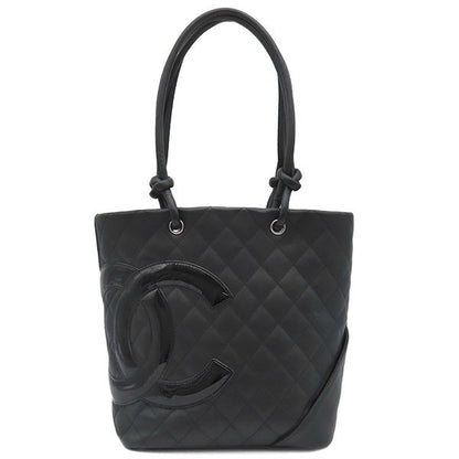Chanel Tote Bag Cambon Line Medium Leather Enamel Black Silver Hardware Black