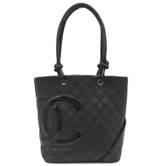 Chanel Tote Bag Cambon Line Medium Leather Enamel Black Silver Hardware Black