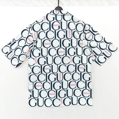 Gucci Maxi Gucci Print Fabric Shirt 790723 Short Sleeve 44 White Blue