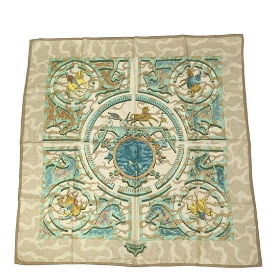 Hermes Carre 90 100% Silk Scarf Peintre DU Cheval Painter Of Horses Blawan