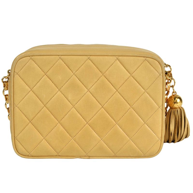 Chanel Shoulder Bag Lambskin Beige Gold Hardware Diana Flap Coco Mark Fringe