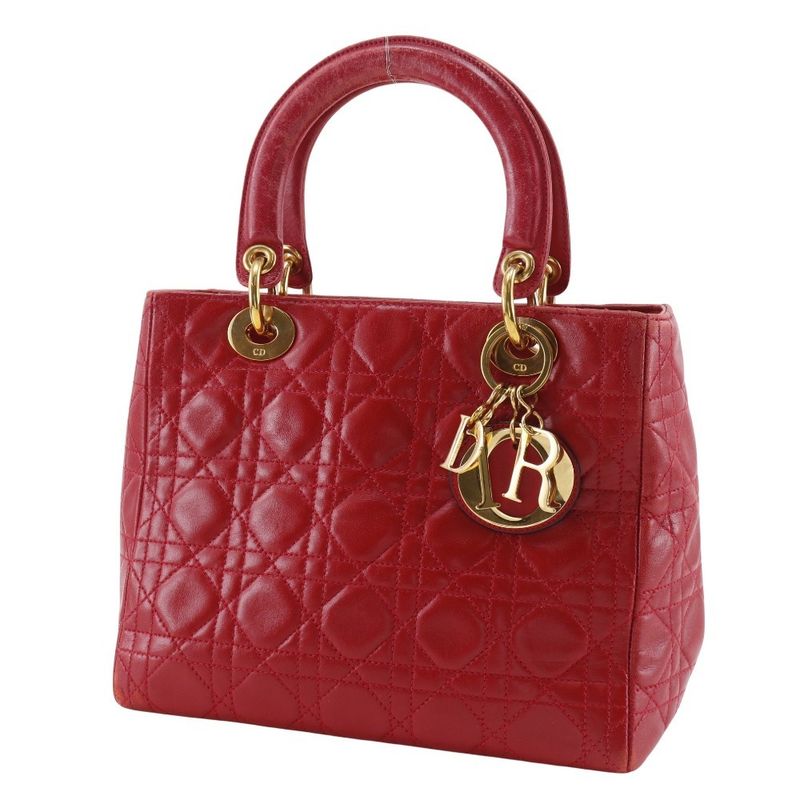 Christian Dior Lady Dior Cannage Calf Red Ladies Handbag