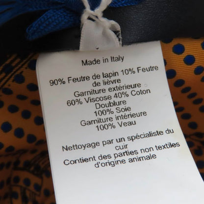 Hermes Rabbit Felt Lined 100% Silk Leather Use Felt Hat Navy 56 Made In Italy