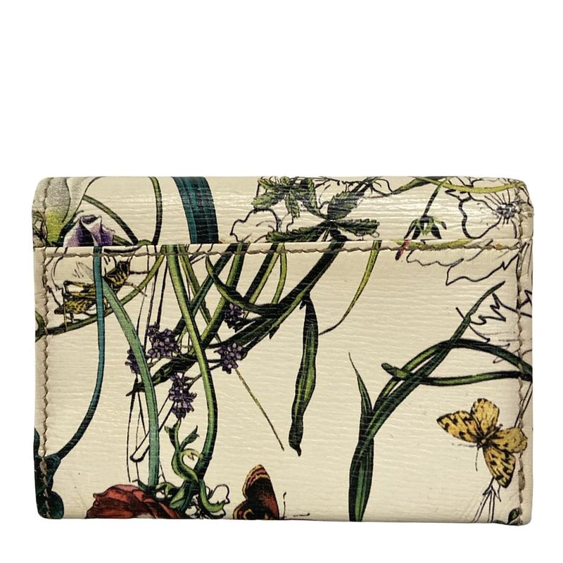 Gucci Business Card Holder Flora 248080 Ivory X Green X Multi Floral Pattern /
