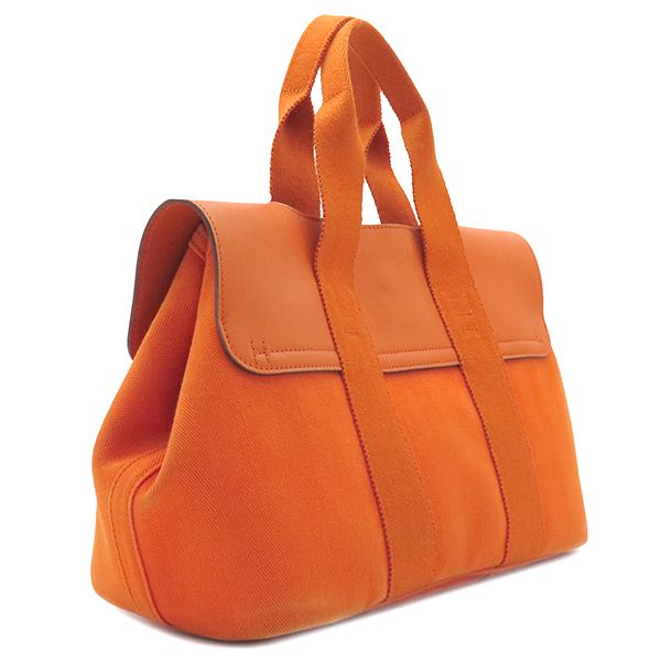 Hermes Handbag Valparaiso PM Twirl Chevron Leather Orange Silver Hardware G