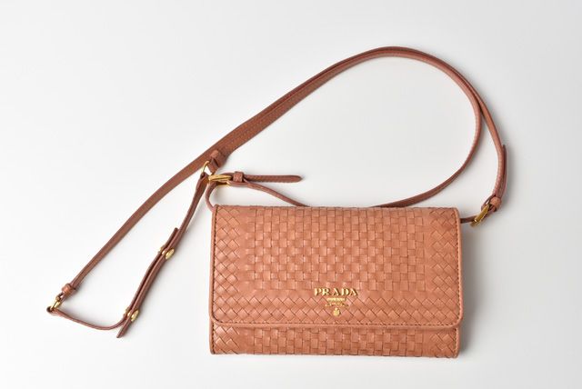 Prada Long Wallet Shoulder Wallet Prada Wallet 1m1437 Madras ROSE