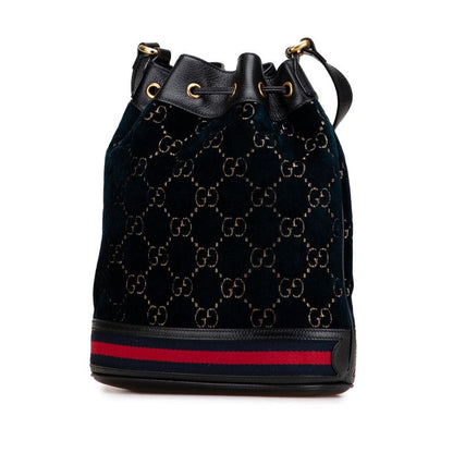 Gucci GG Velvet Sherry Line Crossbody Shoulder Bag Bucket Bag 574960 Navy
