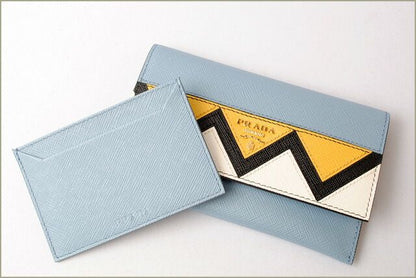 Prada Card Case Fold Wallet Prada 1mc004 Saffiano Greche Shape Pressed Leather