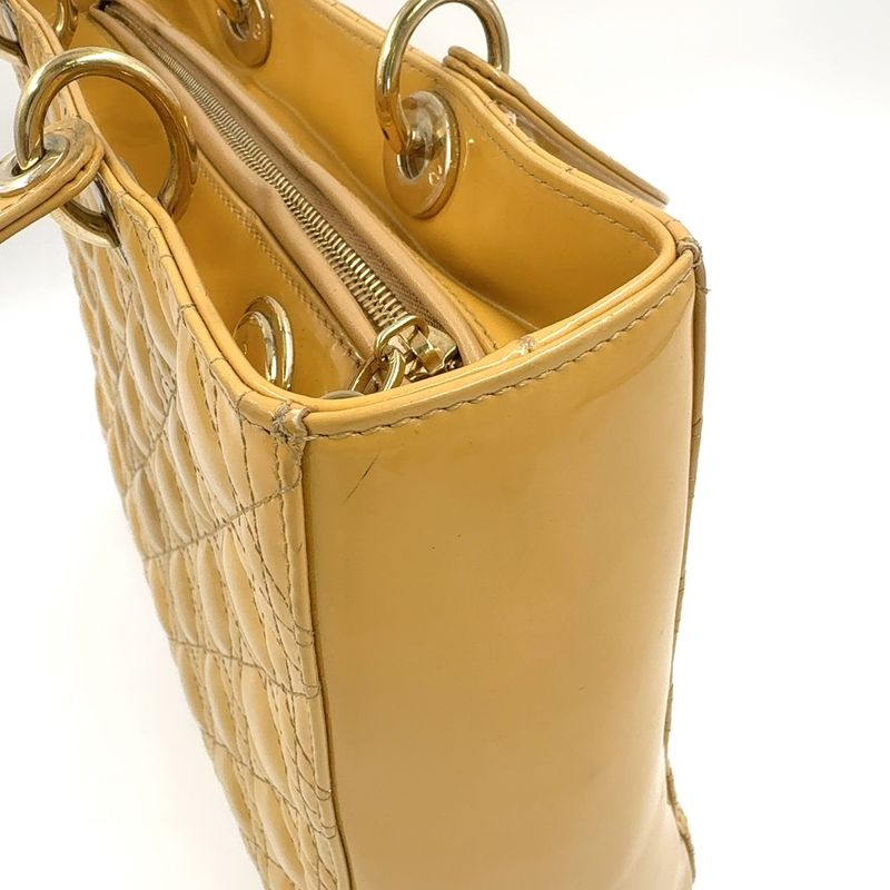 Christian Dior Canage 2WAY Shoulder Bag Enamel Leather Beige Handbag Gold