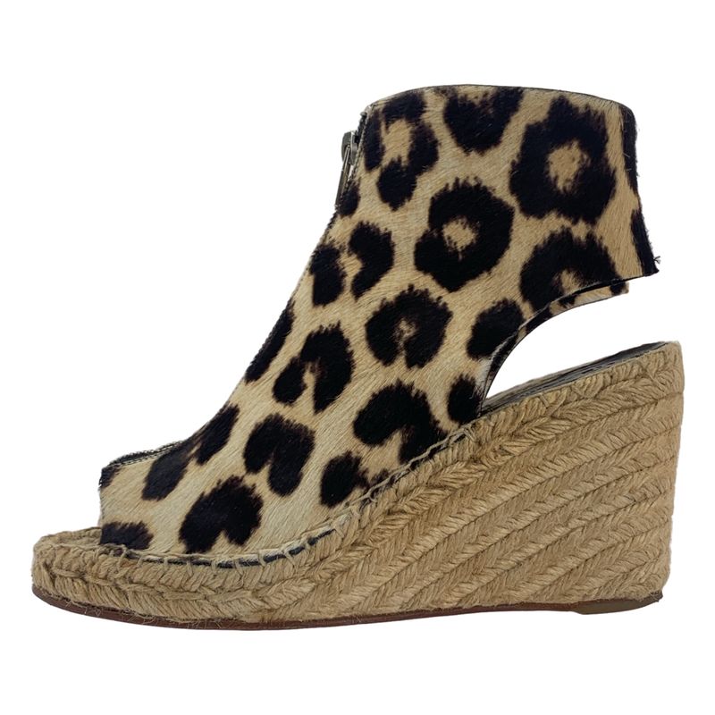 Celine - Leopard Print Halaco Center Zip Wedge Sole Sandals - 38 - Beige Brown