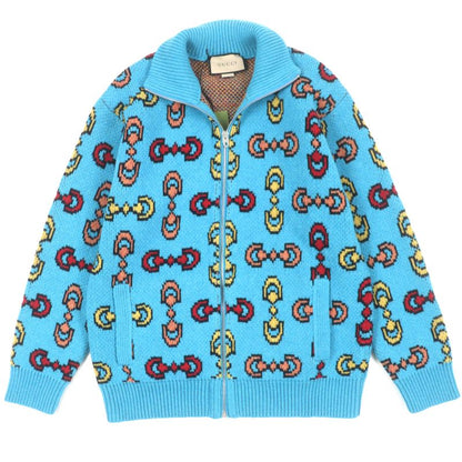  Gucci 23SS 716370 100% Wool Horsebit Zip-up Jacquard Knit Jacket Blue XS Made