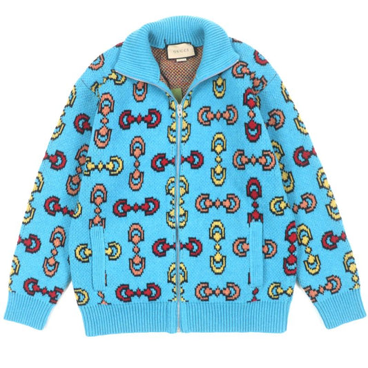  Gucci 23SS 716370 100% Wool Horsebit Zip-up Jacquard Knit Jacket Blue XS Made