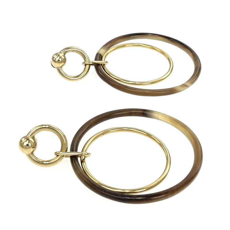 Hermes Amulet Duo Earrings Buffalo Horn Brown Gold Hardware Accessories