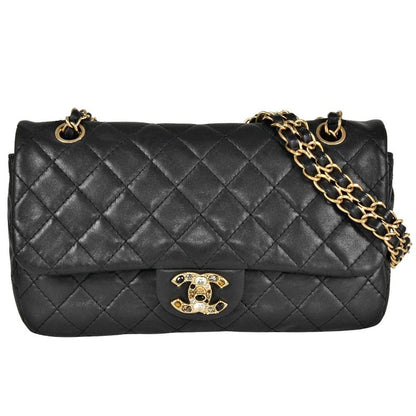 Chanel Matelasse W Chain One Shoulder Bag Lambskin Black Bijoux Coco Mark
