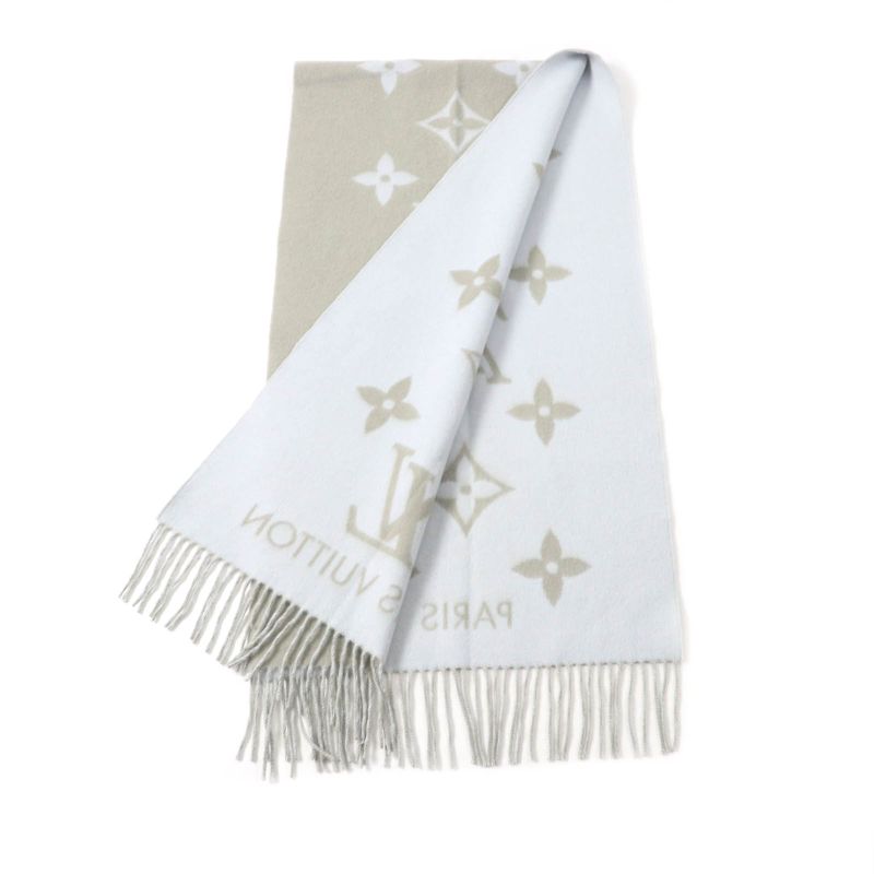 Louis Vuitton M70462 Echarpe Reykjavik 100% Cashmere Stole Grey Light Blue Made