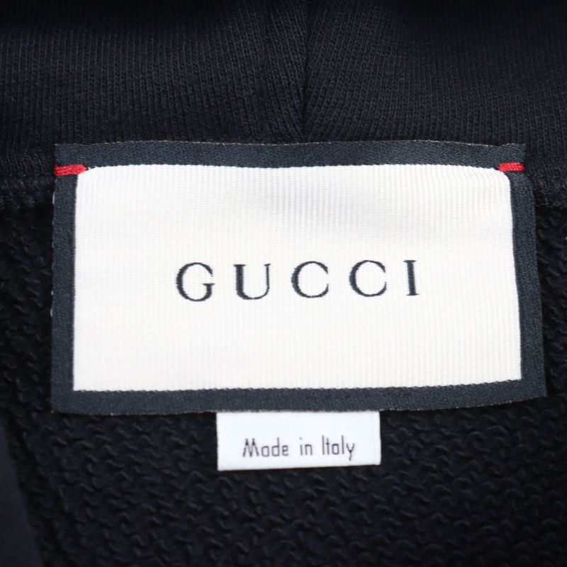 Gucci 475374 100% Cotton Interlocking G Logo Print Pullover Hoodie Black M Made