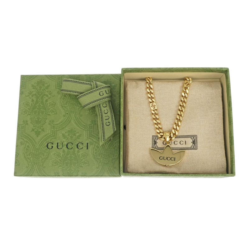 Gucci Adidas Collaboration Necklace Trefoil Golmette Chain Gold Black