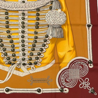 Hermes Carre 90 Brandebourgs Brandenburg Decor Scarf Silk Red And Yellow