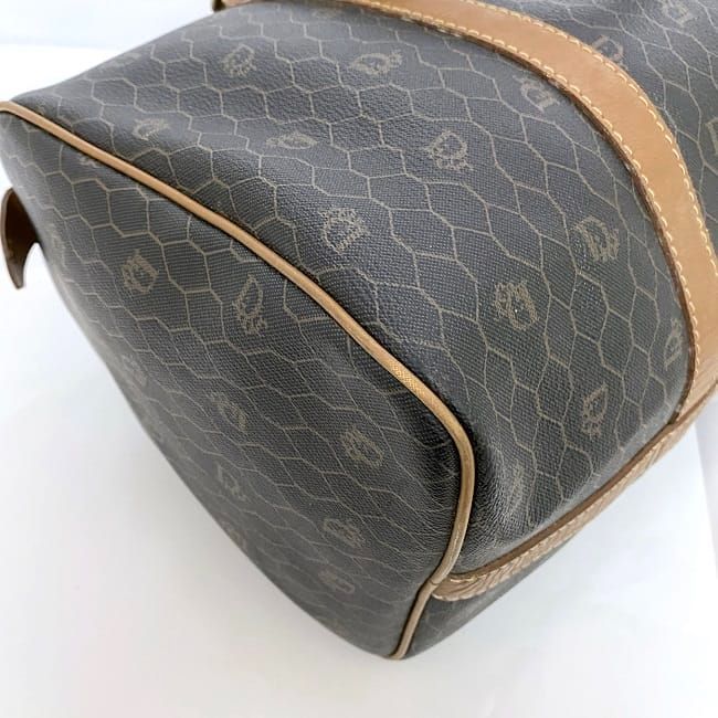 Christian Dior Boston Bag Gray Brown Honeycomb