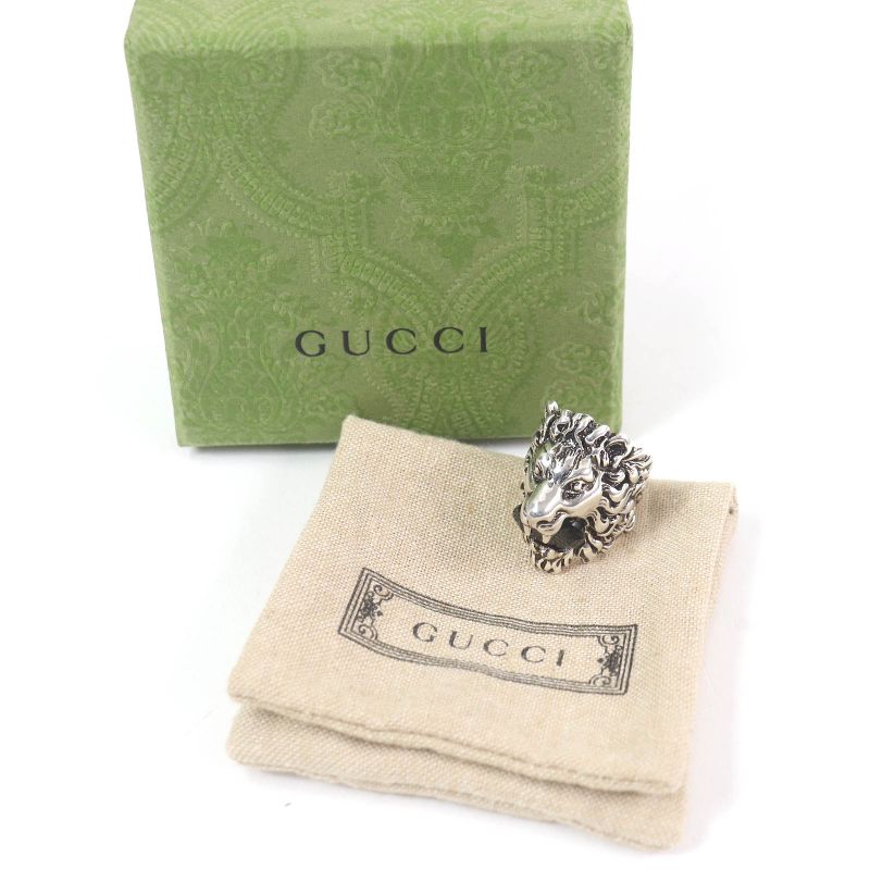 Gucci Lion Head Ring - Ring Accessory - Colored Stone Silver Black 16 With Box