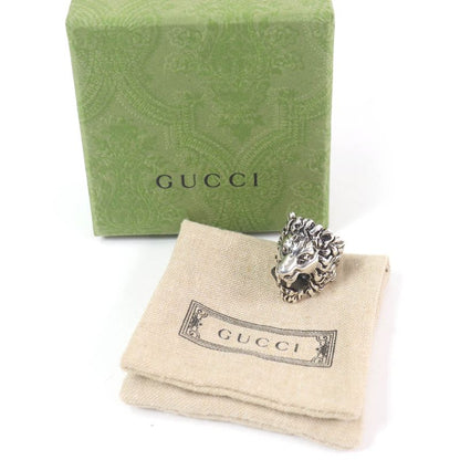 Gucci Lion Head Ring - Ring Accessory - Colored Stone Silver Black 16 With Box