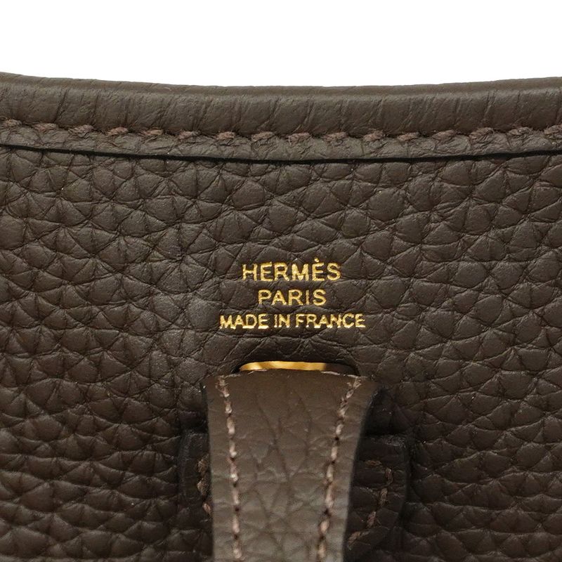 Hermes Shoulder Bag Evelyn TPM Taurillon Cles Mance Ebène Gold Hardware W