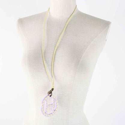Hermes H Ekip Pendant Necklace Buffalo Horn Lavender Yellow With Box And