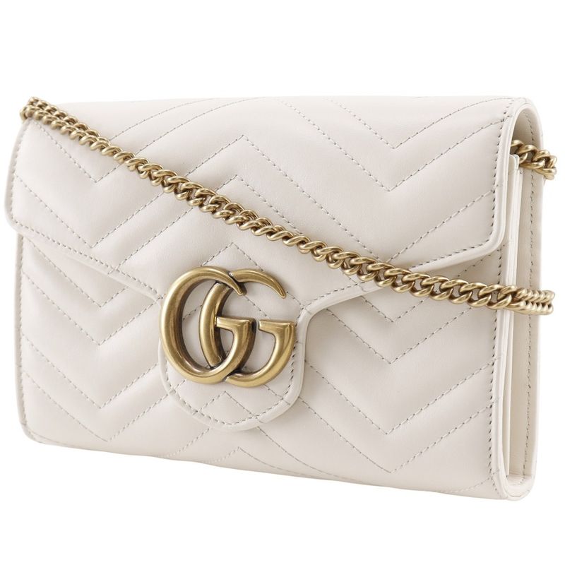 Gucci GG Marmont Chain Shoulder 2WAY Clutch 474575 Calf White Ladies Chain