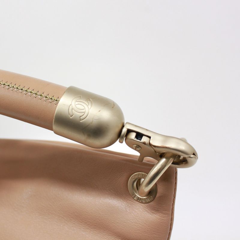 Chanel Coco Mark One Shoulder Bag Calfskin Beige Handbag Gold