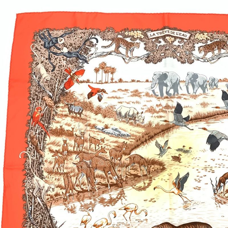 Hermes LA Treve DE LEAU Water Truce Carre 90 Scarf Large Tiger Taiga Animal