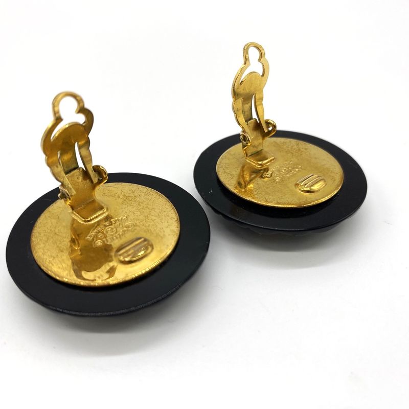 Chanel Earrings Matelasse Coco Mark Black Gold