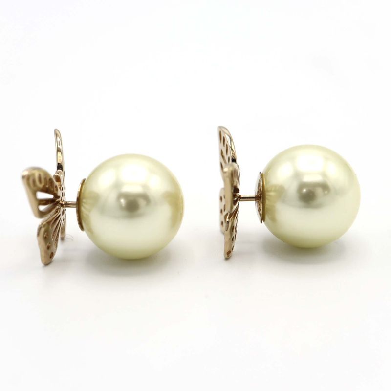 Christian DIOR Earrings Butterfly Faux Pearl Tribal Accessories With Box H13740