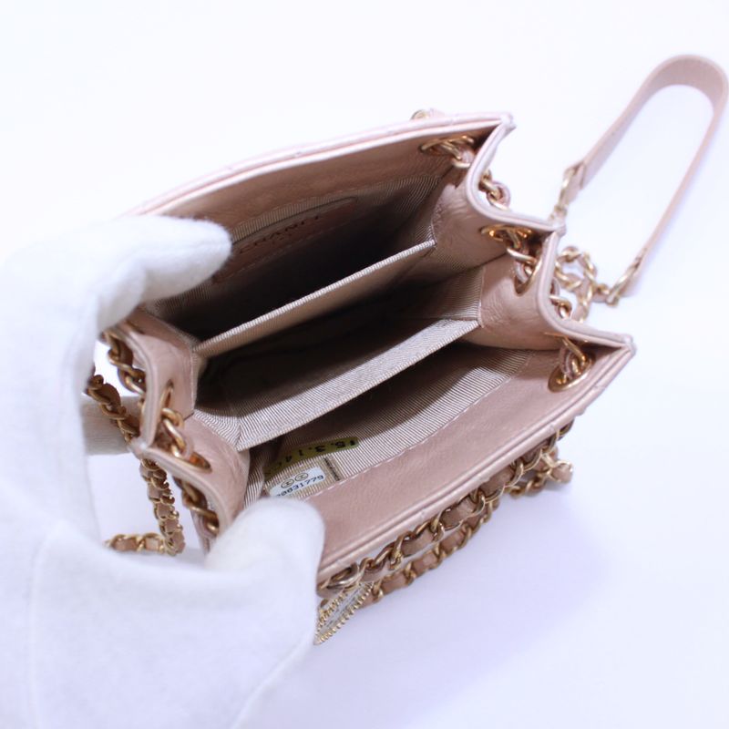 Chanel Chain Shoulder Bag Leather Beige Shoulder Bag Gold