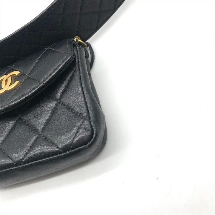 Chanel CC Logo Push Lock Mini Quilted Waist Pouch Black