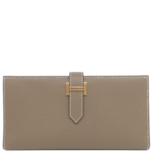 Hermes Long Wallet Bearn Souffle Vaux Epson Etoupe Gold Hardware Unused Glazed