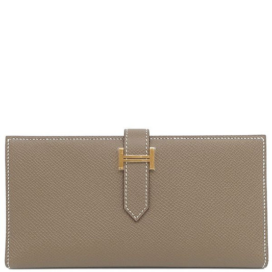Hermes Long Wallet Bearn Souffle Vaux Epson Etoupe Gold Hardware Unused Glazed