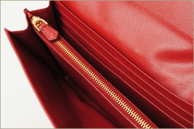 Prada Long Wallet Compact Clutch Prada Saffiano Metal Saffiano 1m1311 Rouge Red