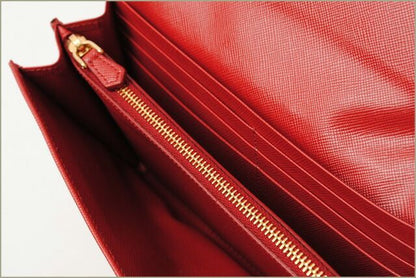Prada Long Wallet Compact Clutch Prada Saffiano Metal Saffiano 1m1311 Rouge Red