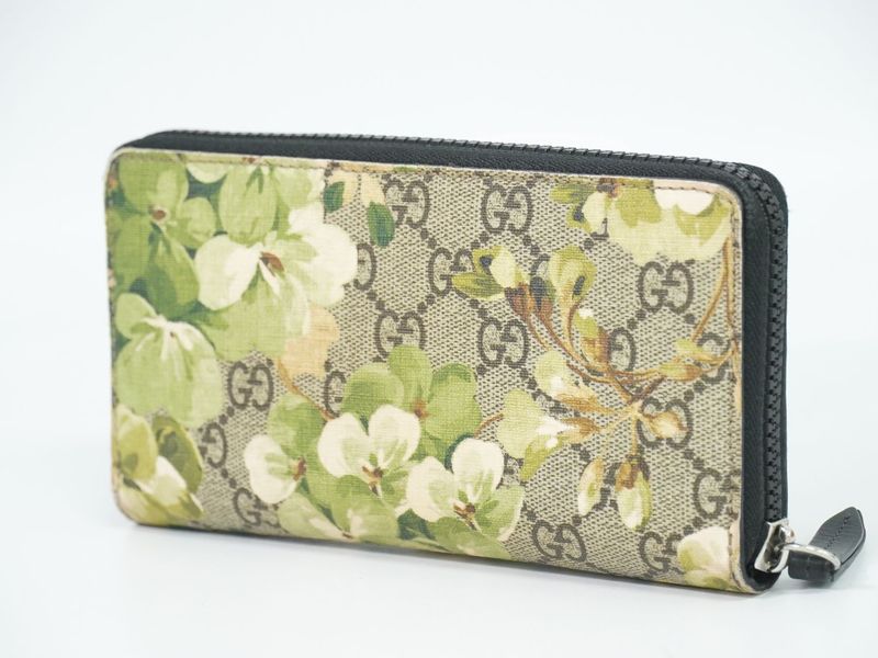 Authentic Gucci GG Blooms Round Zipper Long Wallet Brown Green 408665 Wallet