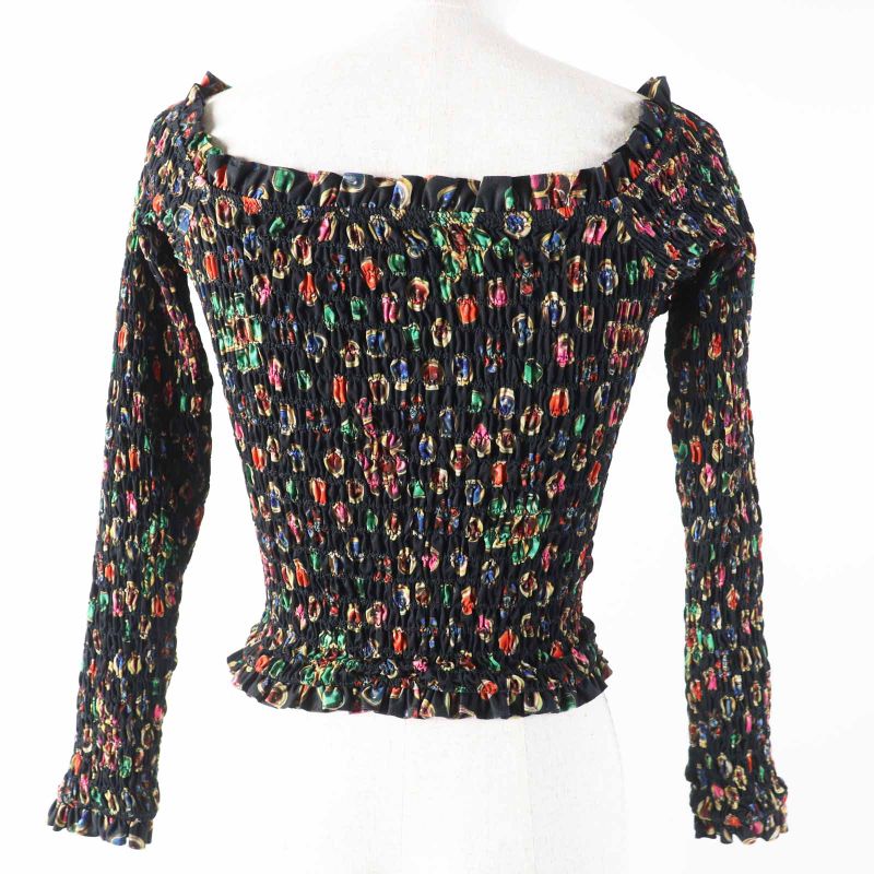 CHANEL P70157 Coco Mark Total Off Shoulder Sheer Ring Blouse Black Multi 34