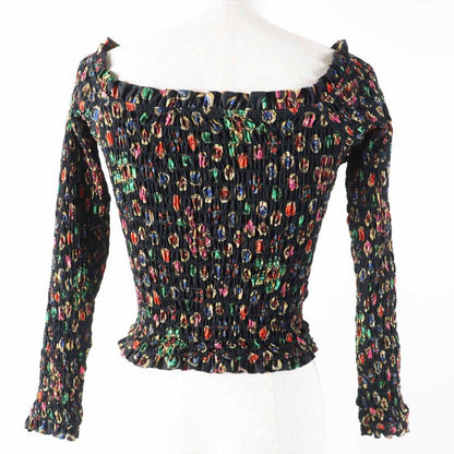 CHANEL P70157 Coco Mark Total Off Shoulder Sheer Ring Blouse Black Multi 34