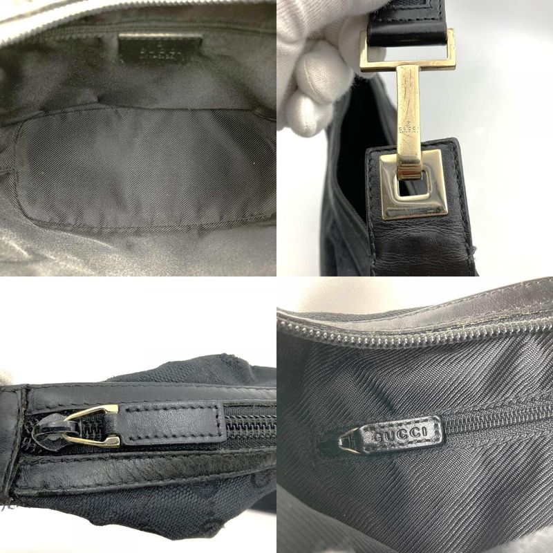 Gucci 001 4204 Shoulder Bag Handbag Black GG Canvas/leather Ladies Men Fashion