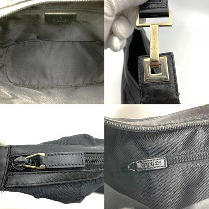 Gucci 001 4204 Shoulder Bag Handbag Black GG Canvas/leather Ladies Men Fashion