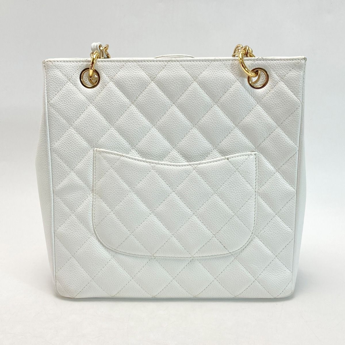 Chanel Cocomark Matelasse Pst Chain Tote Bag A50994 White Caviar Skin Gold