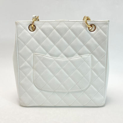 Chanel Cocomark Matelasse Pst Chain Tote Bag A50994 White Caviar Skin Gold