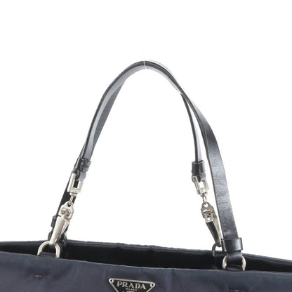 Prada Tessuto Nylon Triangle Logo Leather Tote Bag Shoulder Hand Navy Genuine