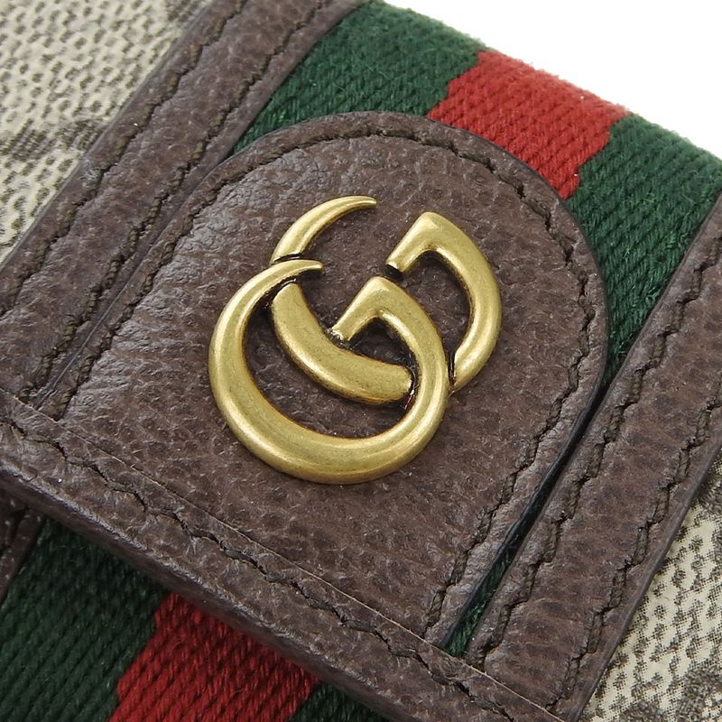 Gucci Key Case Off Deer 603732 Sherry GG Supreme Canvas Leather Beige Green Red