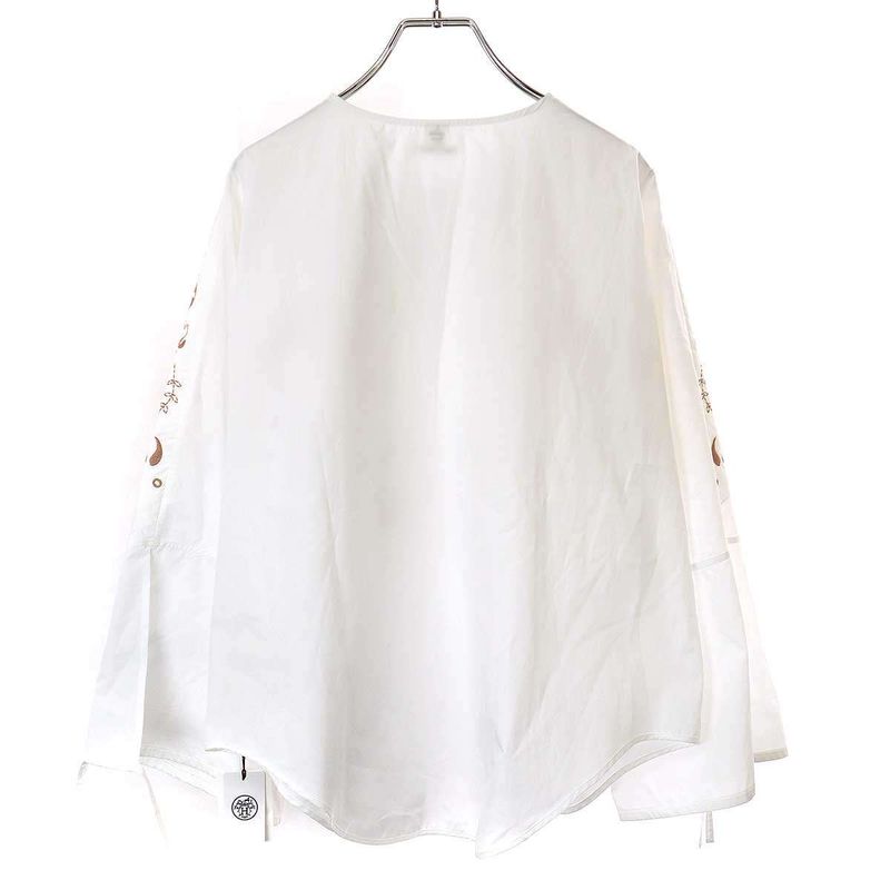 Hermes 25ss Embroidery Wide Blouse Shirt H5e3616da White 38