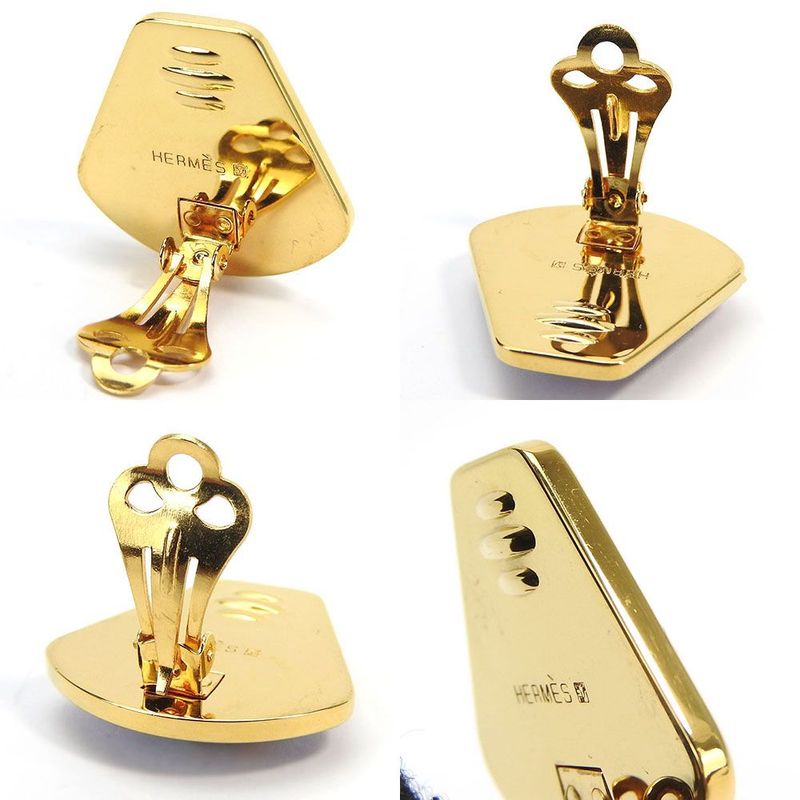 Hermes Earring Emile Blue Gold Cloisonne GP Plating Jewelry Fan Small Fashionabl