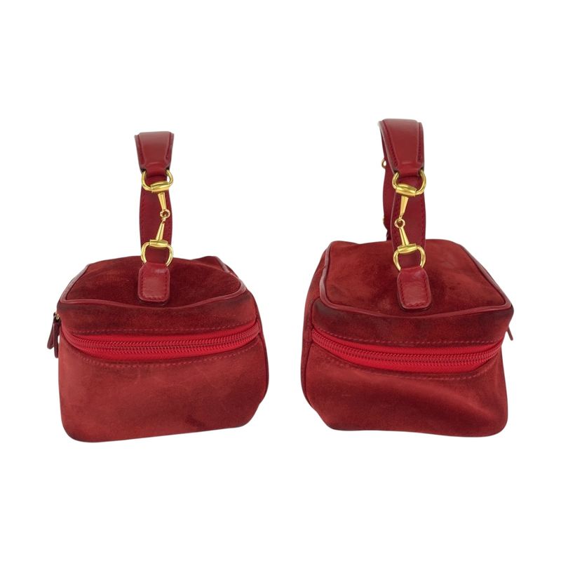 Gucci Horsebit Red Gold Hardware Suede 032 1705 0141 Handbag Vanity Bag Ladies